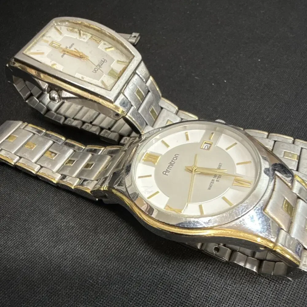 2 ARMITRON MENS WRISTWATCHES ONE ROUND ONE SQUARE NEW BATTERIES RUN EXCELLENT